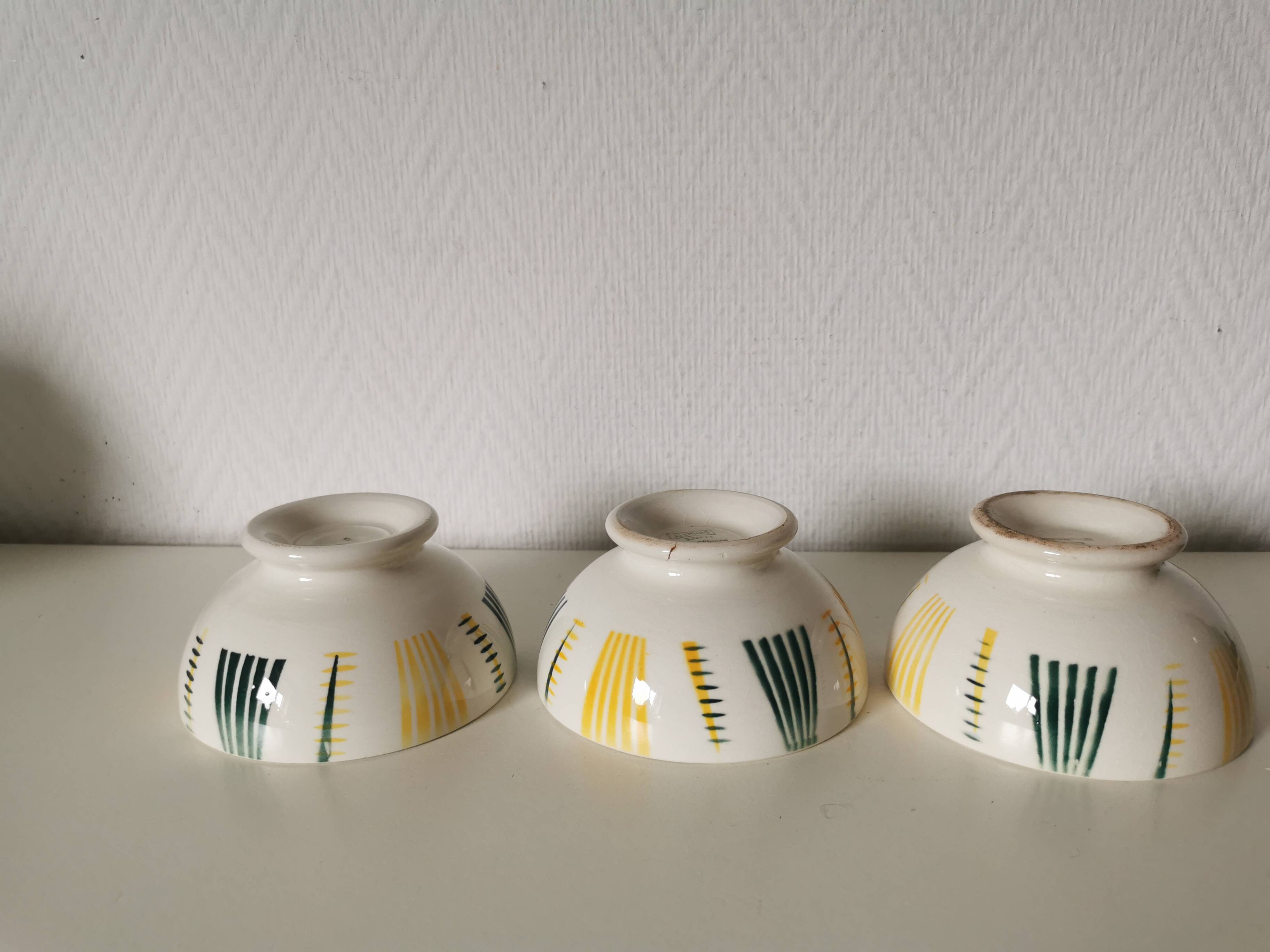 set of three small white, green and yellow bowls and Sarreguemines