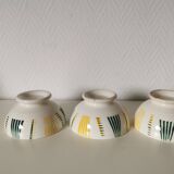 ensemble de trois petits bols  blanc vert et jaune et Sarreguemines
