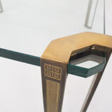 Table basse carrée en laiton et verre par Peter Ghyczy pour Ghyczy, années 1970
