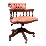 Classic English Chesterfield Desk Chair Salmon Colored
