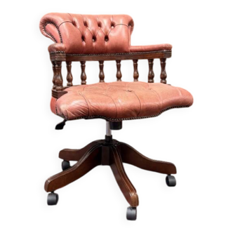 Classic English Chesterfield Desk Chair Salmon Colored