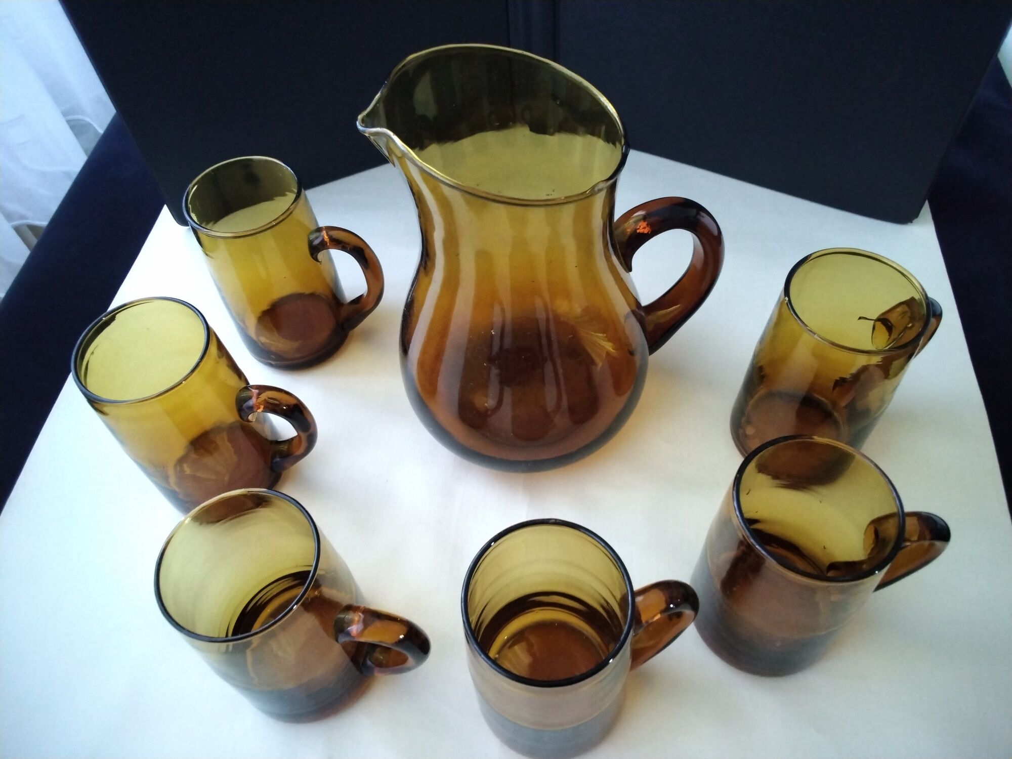 Amber glass cider or orangeade set for 6 people