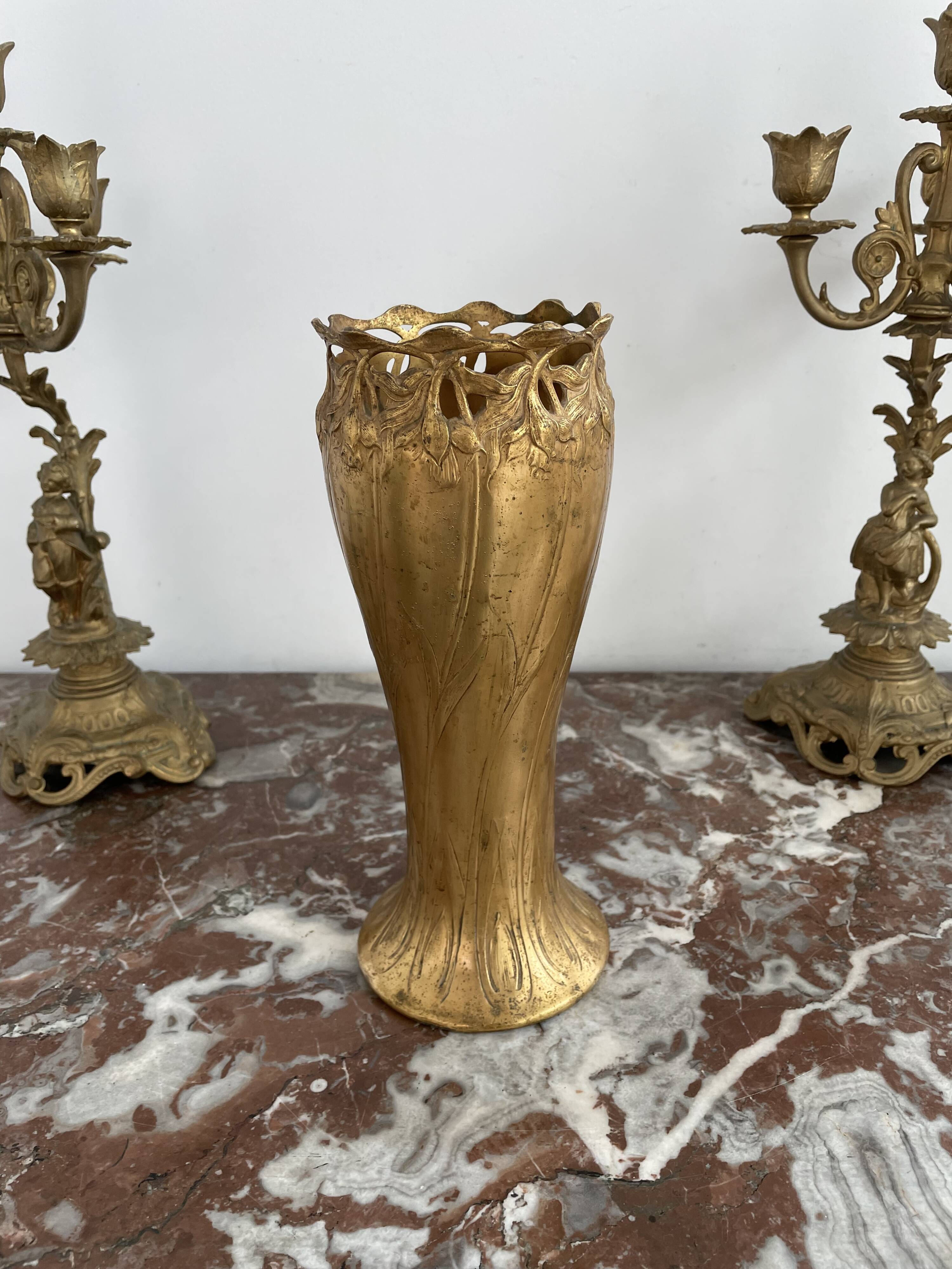 Antique, Gallia vase, Art Nouveau, French goldsmith Christofle, stamped, décor 4780, gilded