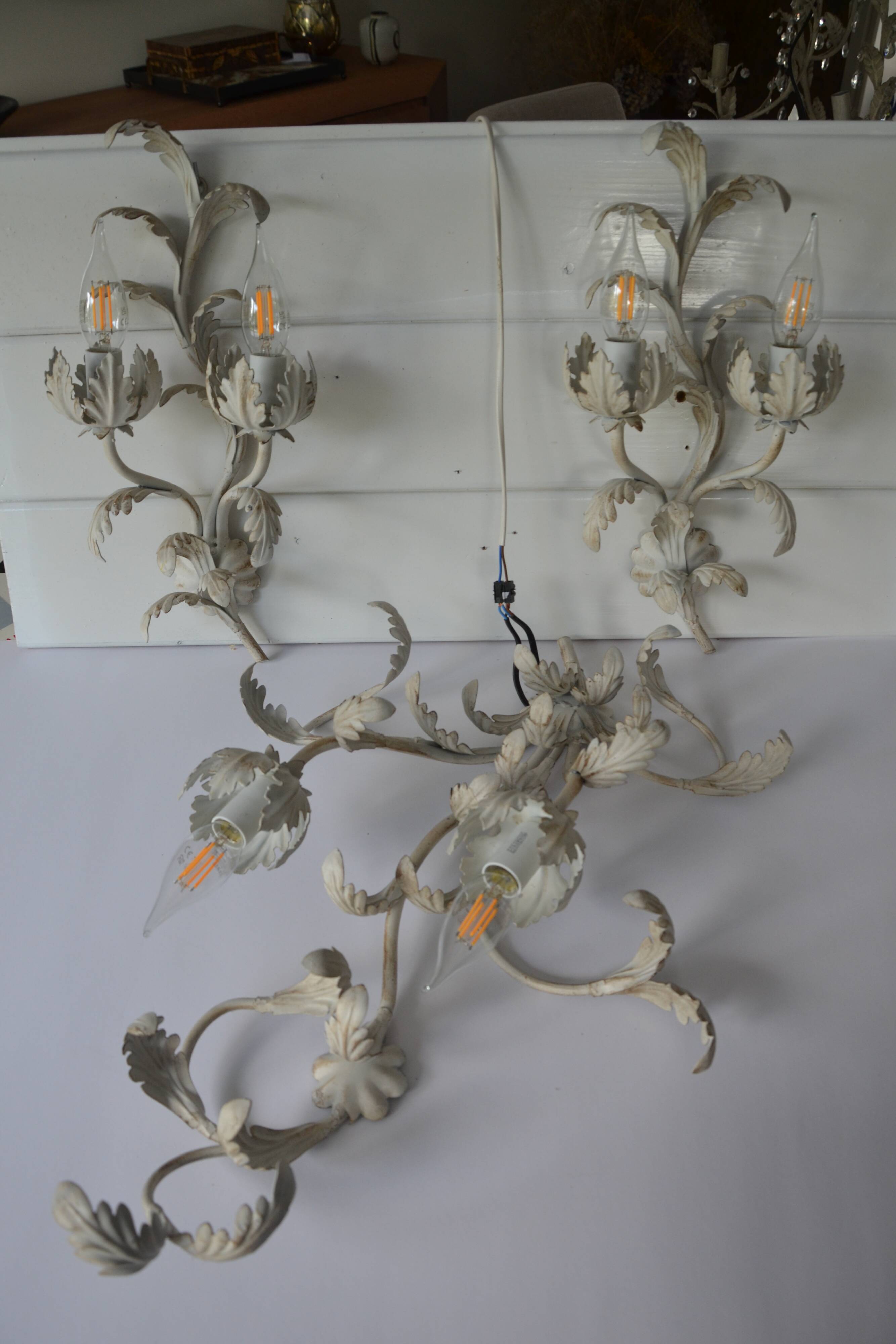 2 Florentine metal leaf wall lights