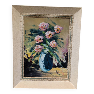 Huile sur toile, bouquet de renoncules
