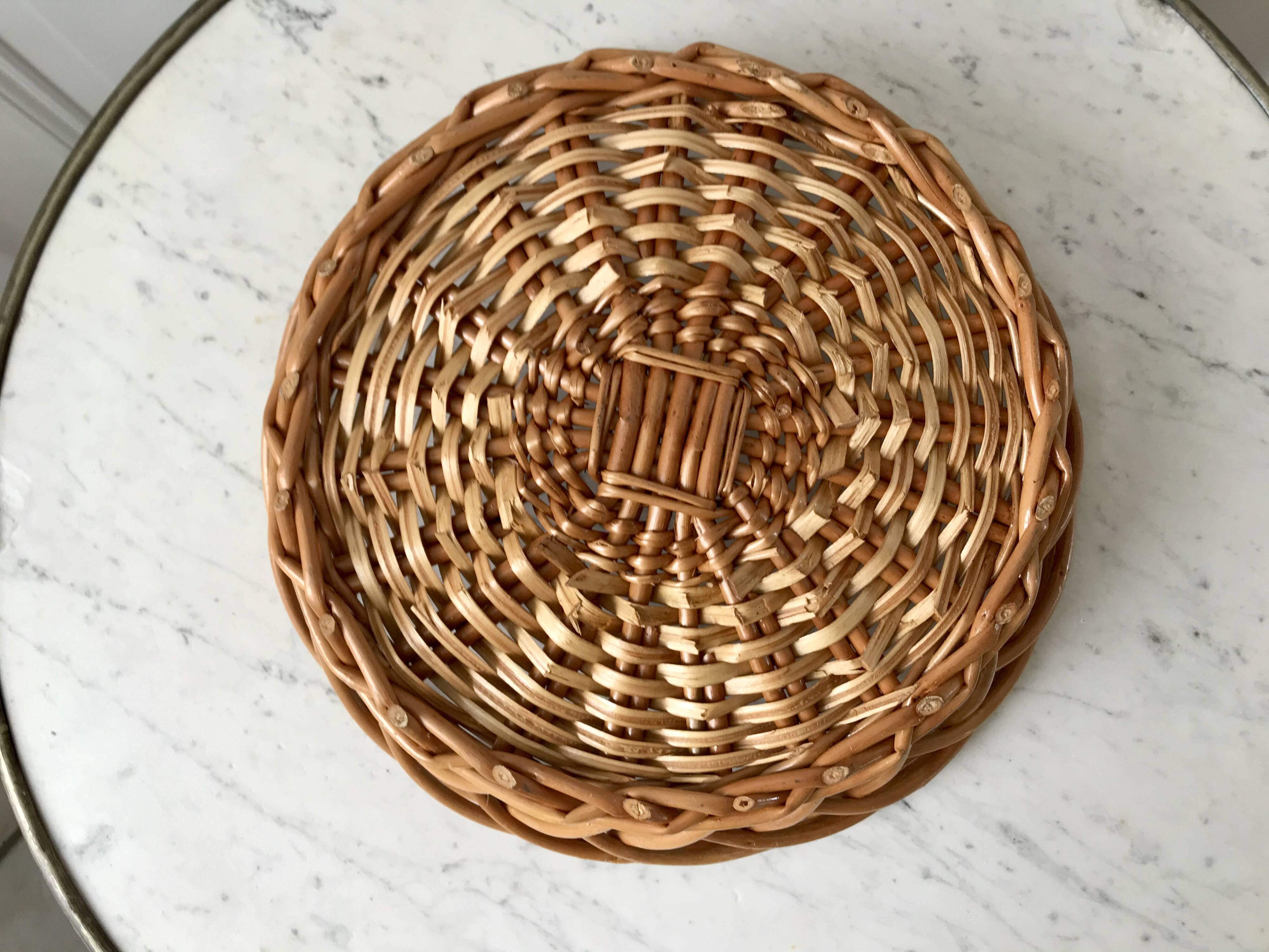 Large round rattan basket vintage 60s-70s