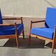 Pair of 1960s Scandinavian armchairs with blue cushions