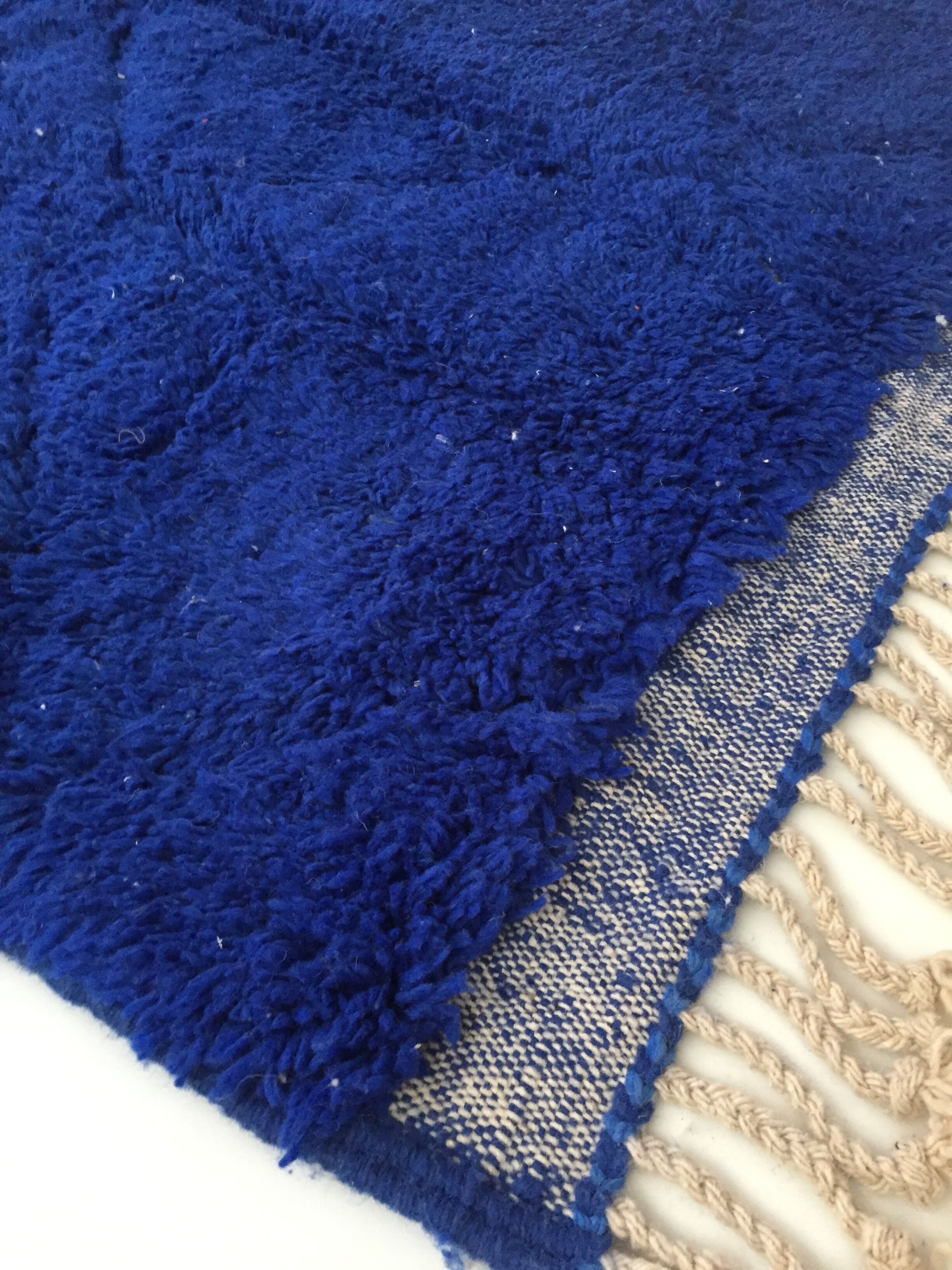 Moroccan berber carpet beni ouarain intense blue with engraved diamonds 246x160cm