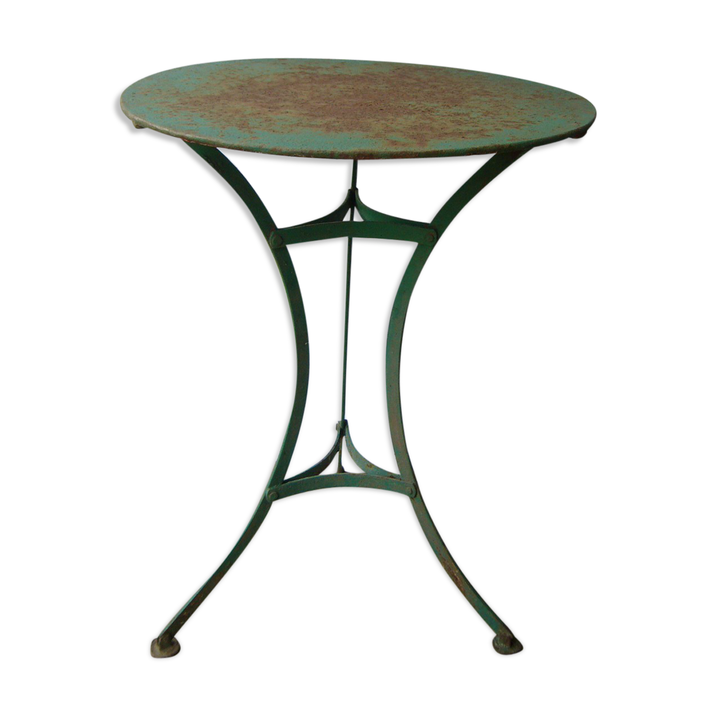 Old riveted metal garden pedestal