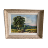 Framed wood painting