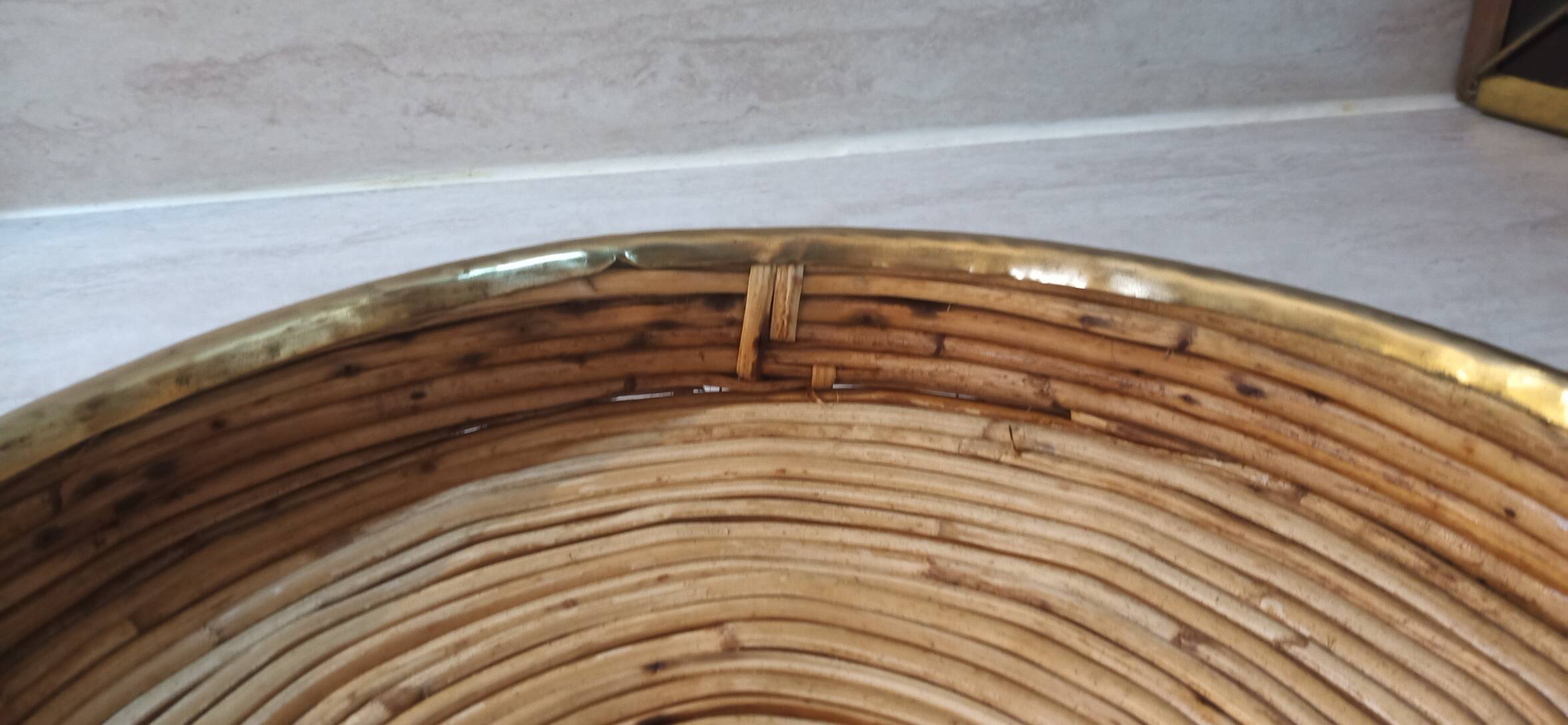 Bauhaus rattan tray with gilded brass edge, G. Crespi