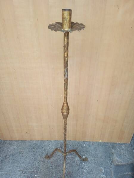 Brutalist gilded wrought iron floor lamp base 1970