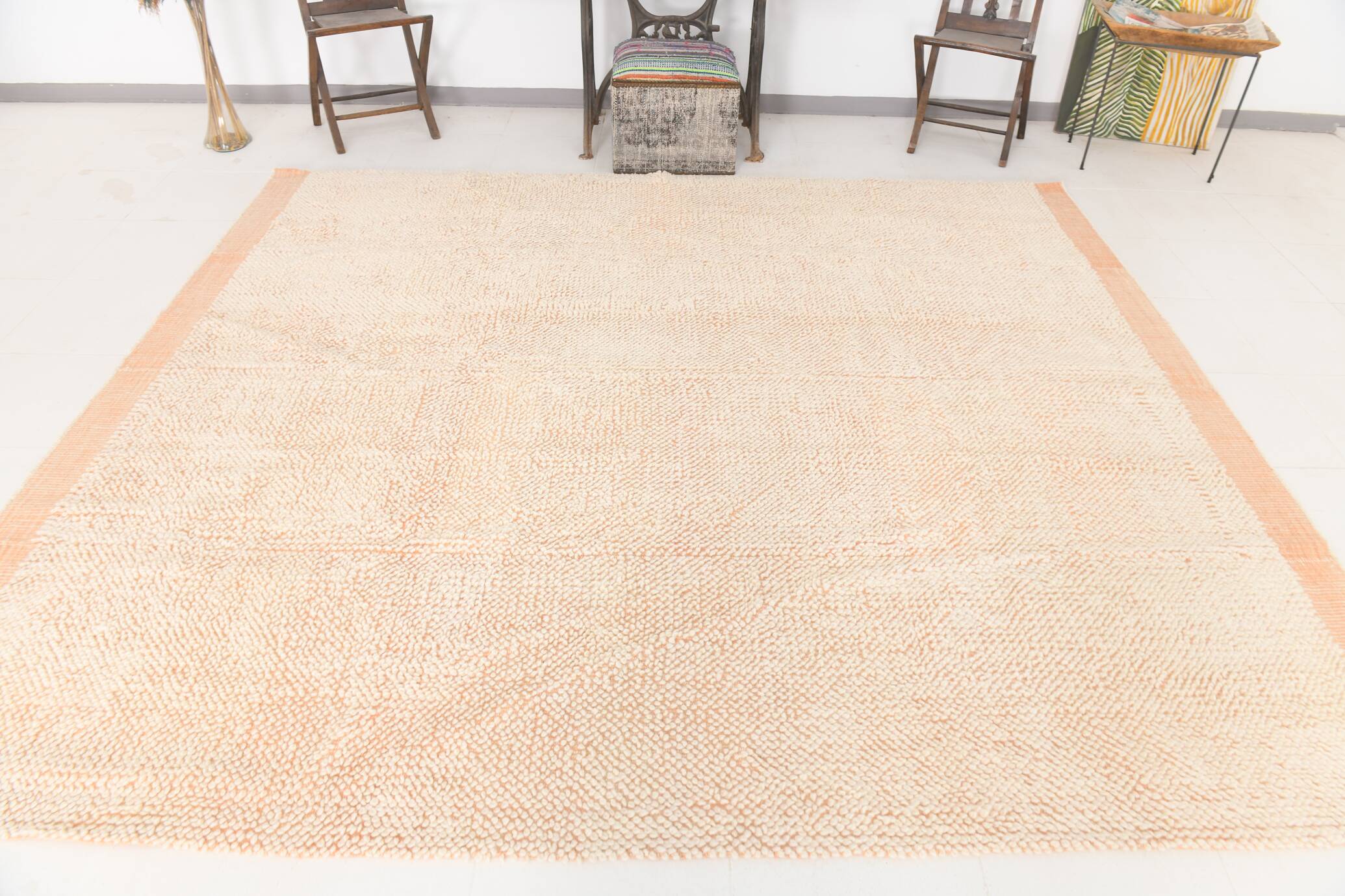 8x10 Pale Orange Beige Handmade Vintage Oushak Rug