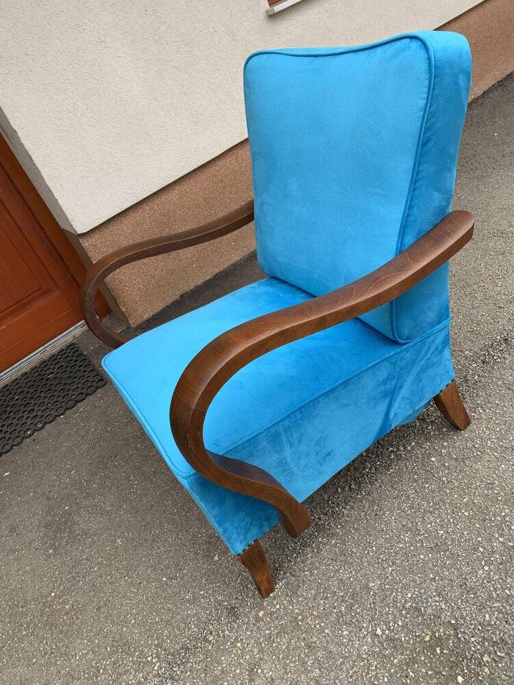 Pair of Art Deco armchairs from the 1920s in blue velvet and black wood - set of 2
