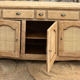 Antique enfilade / solid raw oak sideboard with caning