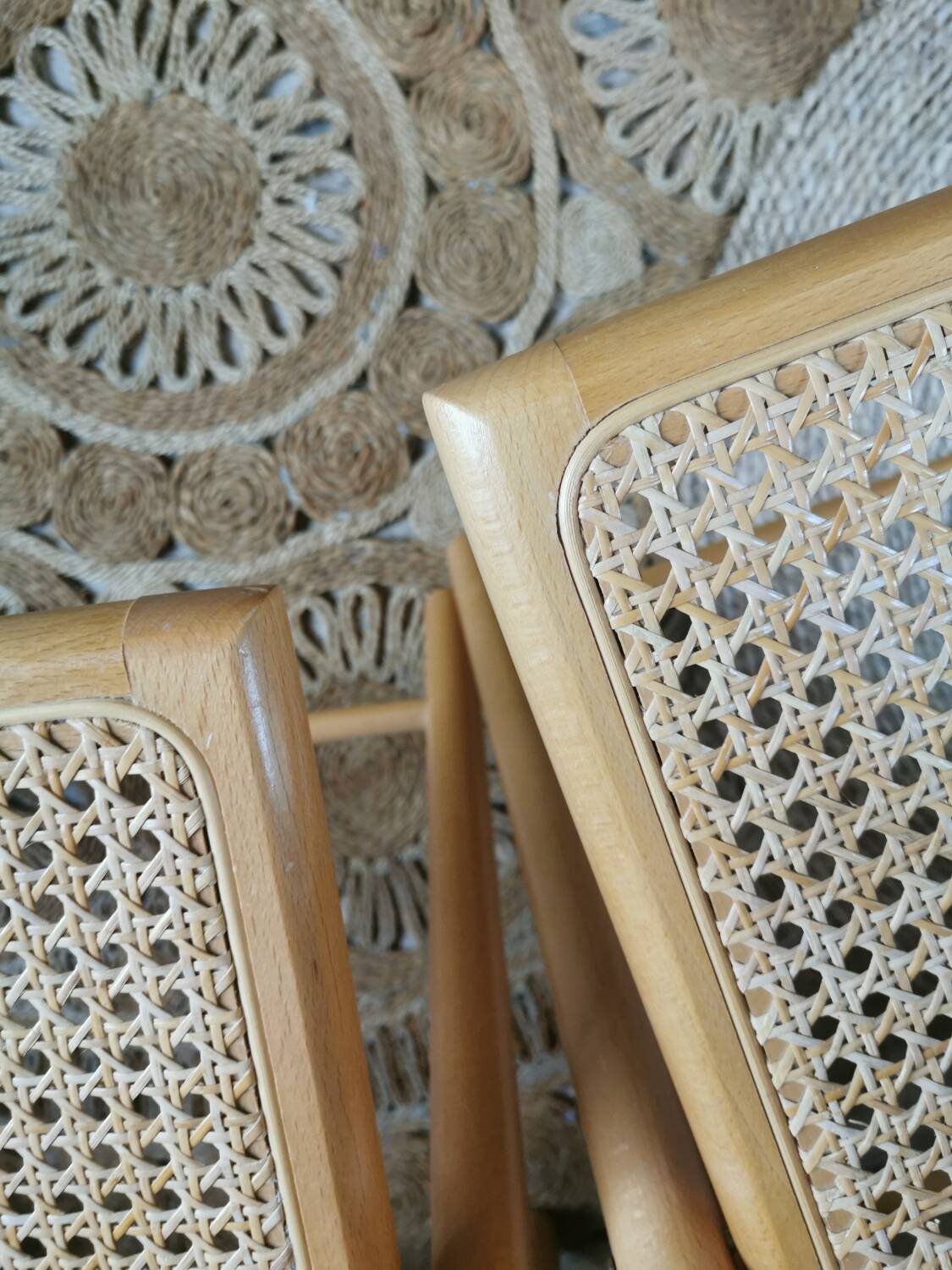 2 Vintage Folding Chairs, Beech and Rattan Canework