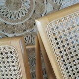 2 Vintage Folding Chairs, Beech and Rattan Canework