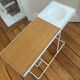 Robin Day side table / white lacquered metal + vintage wood