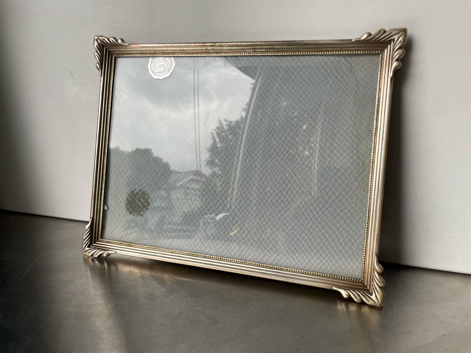 Art deco metal silver frame brass 21.5 cm x 16.5 cm convex glass