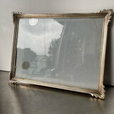 Cadre art déco métal argent laiton 21,5 cm x 16,5 cm verre convexe