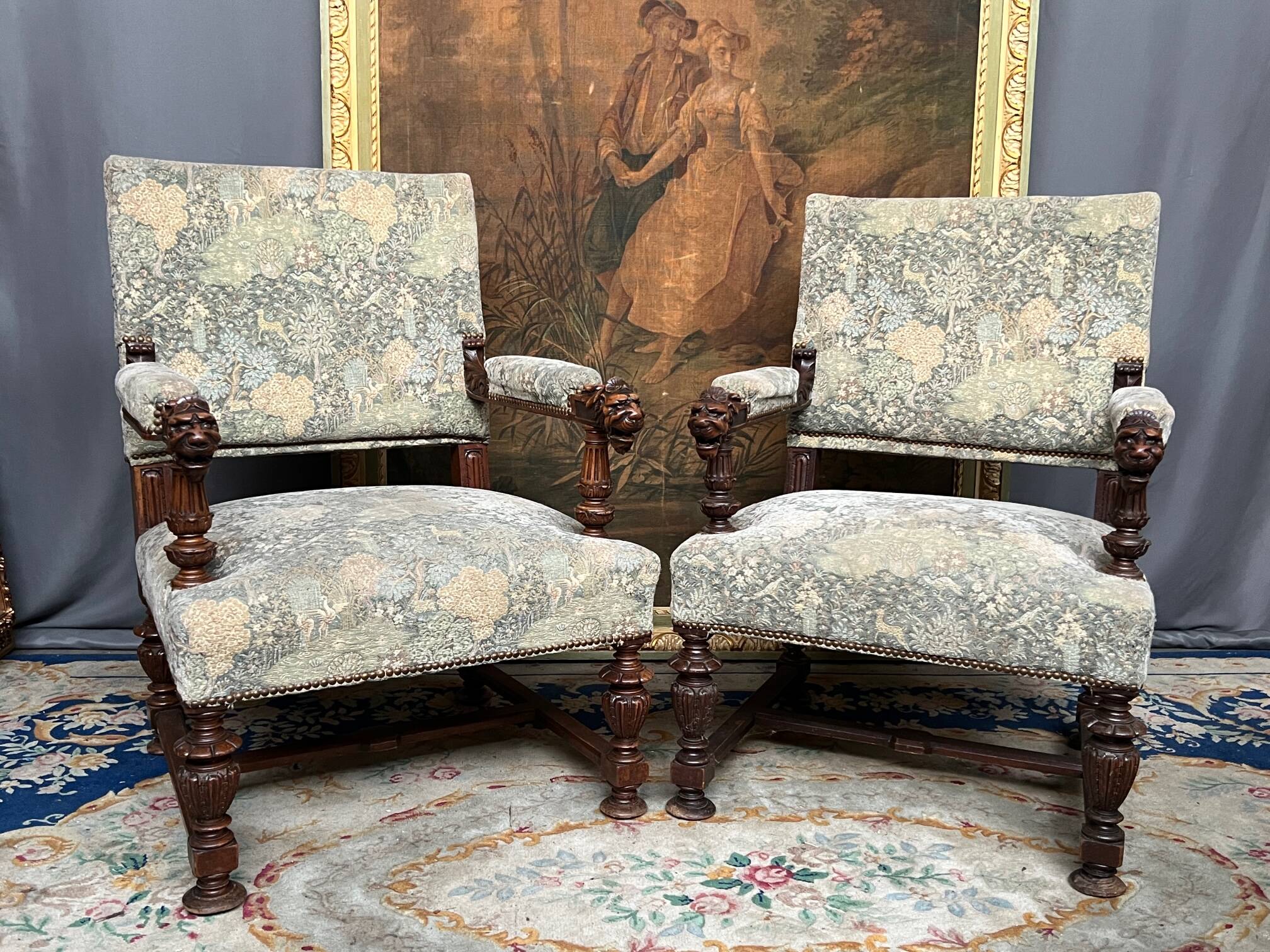 Pair of Renaissance style armchairs.