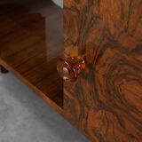 Belgian Art Deco Cabinet in Burl Veneer with Marble and Glass, circa 1930
