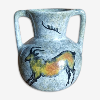 Vase en céramique vintage décor rupestre