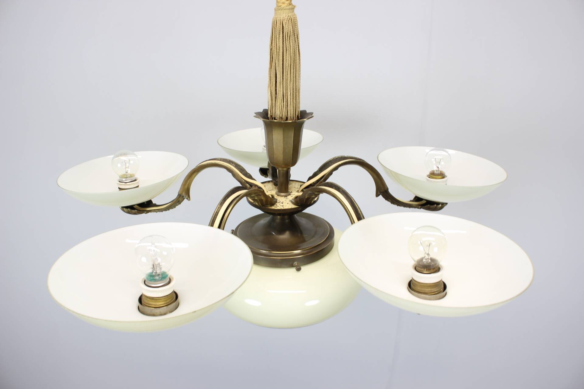 Lustre Art nouveau en laiton et verre, 1910s