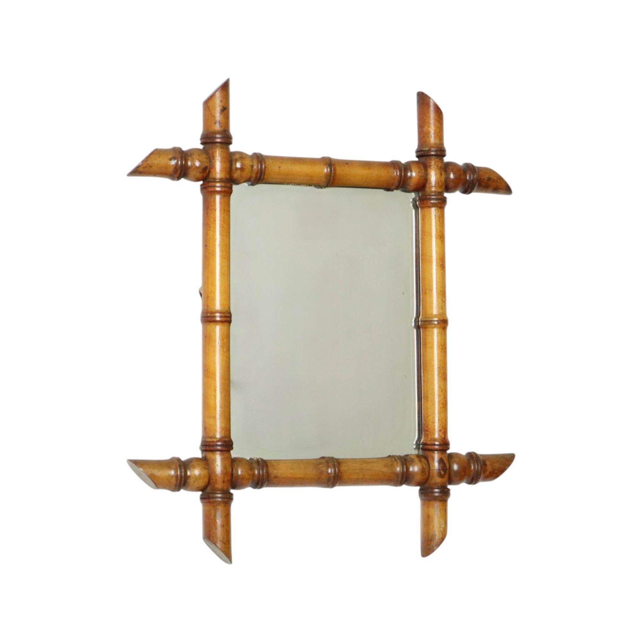 Antique Wooden Faux Bamboo Mirror France 45x39cm