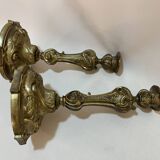 Pair of 19th century Louis XV style bronze candlesticks with arabesque rocaille candlestick