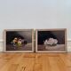 Set of vintage original flower oil paintings, flower still life pair