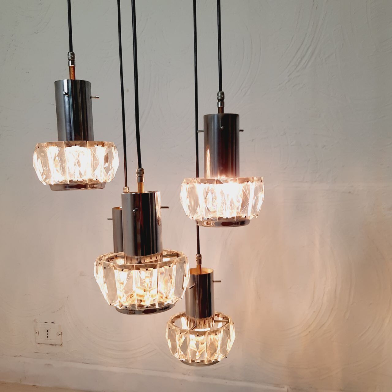 Cascade chandelier - vintage - steel and glass