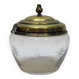 Ancien pot à sucre en verre taillé et métal