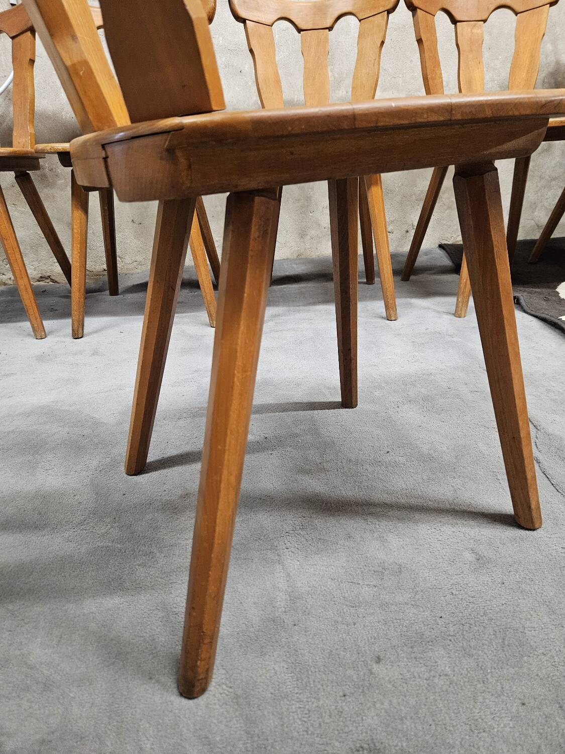 12 wooden bistro chairs, 1970