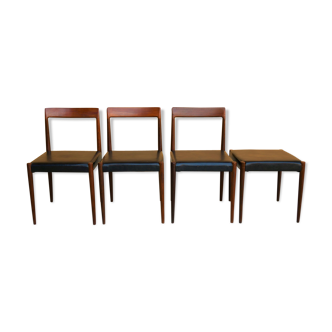 Series of 3 chairs and a vintage teak stool by the editions of The Bke