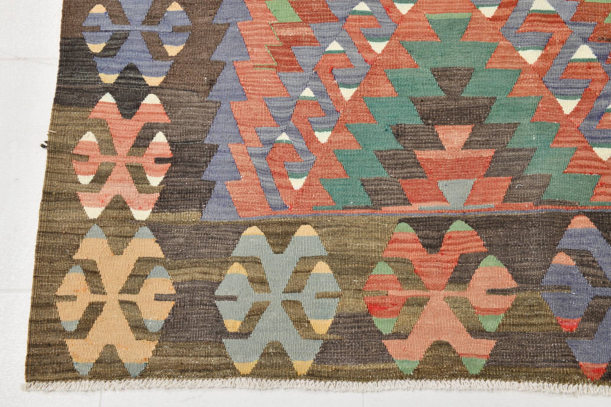 7x10 Multicolor Vintage Kilim Rug, Pattern Kilim Rug, 207x311 cm