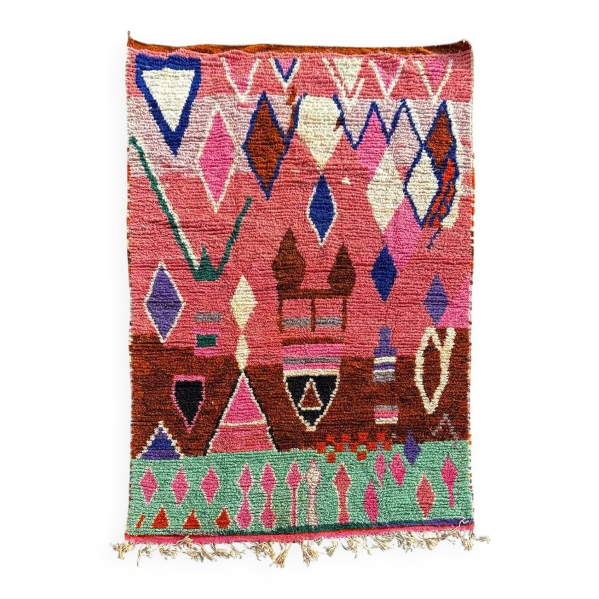 Modern Moroccan Berber Rug 200x300 cm – Geometric wool area rug, pink Boujad style