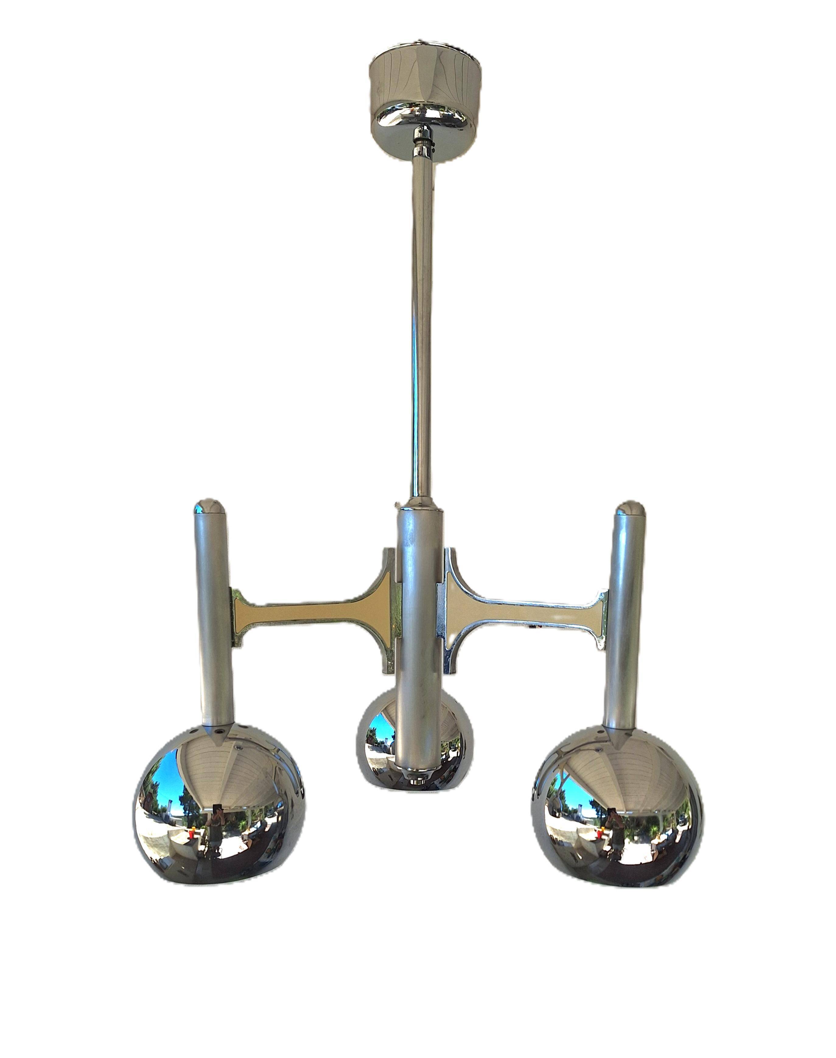 Fonderal Space Age Chandelier – Mid-Century Modern Chrome, Stamped “Fondera