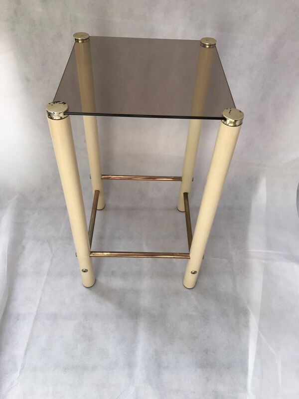 Table d'appoint carrée métal et verre fumé