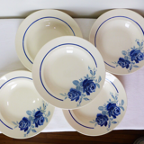 Set of 5 vintage flat plates from Grimaud Strasbourg, Poitiers model, porcelain