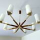 Grande suspension scandinave, teck, laiton et verre