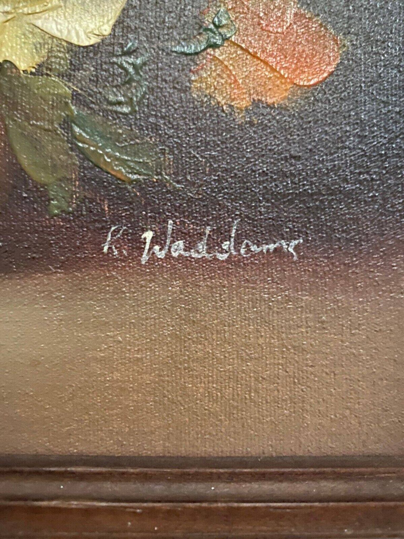 Oil on canvas still life by R. Waddoms 20th bouquet of flowers