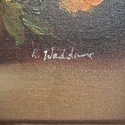 Oil on canvas still life by R. Waddoms 20th bouquet of flowers