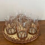 Tray with 6 rattan glasses