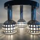 Mid-century ceiling light with 3 shades and wooden base, 1960s, Italy.