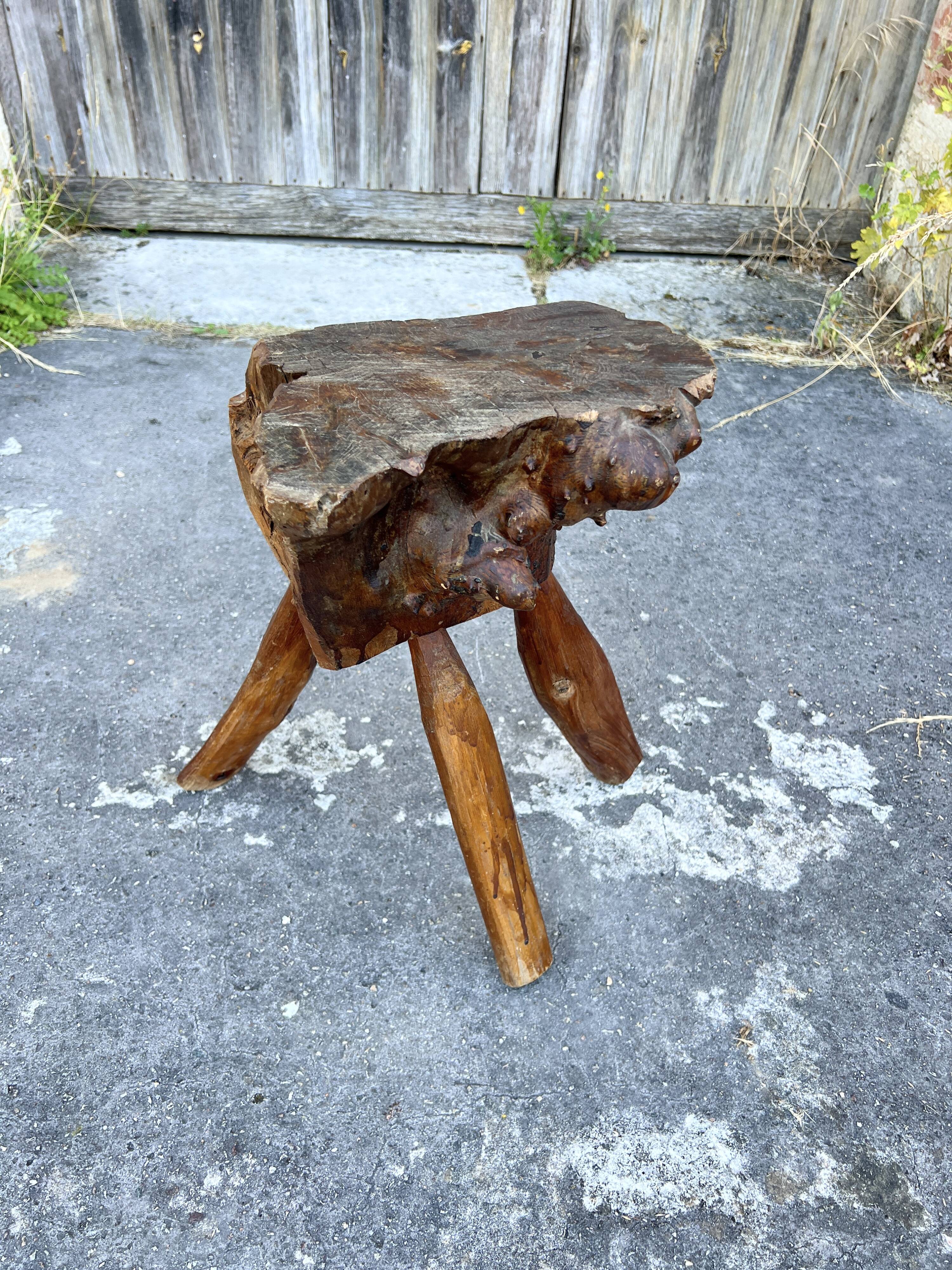 Solid Wood Chopping Block Stool – Organic Sculpture H54cm