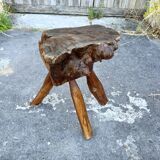 Tabouret Billot en Bois Massif – Sculpture Organique H54cm