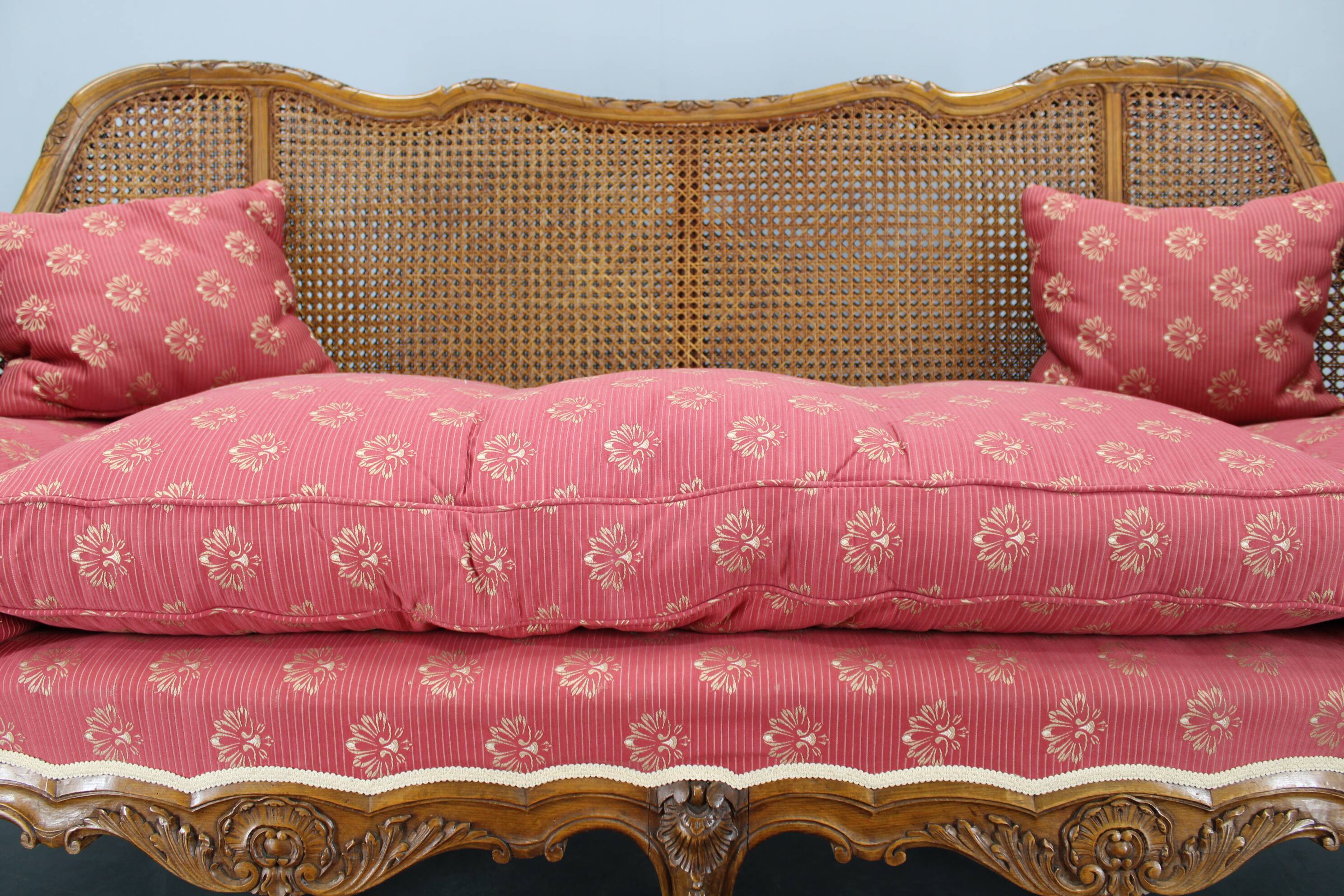 Antique Carved Sofa with Cane Sides , Czechoslovakia