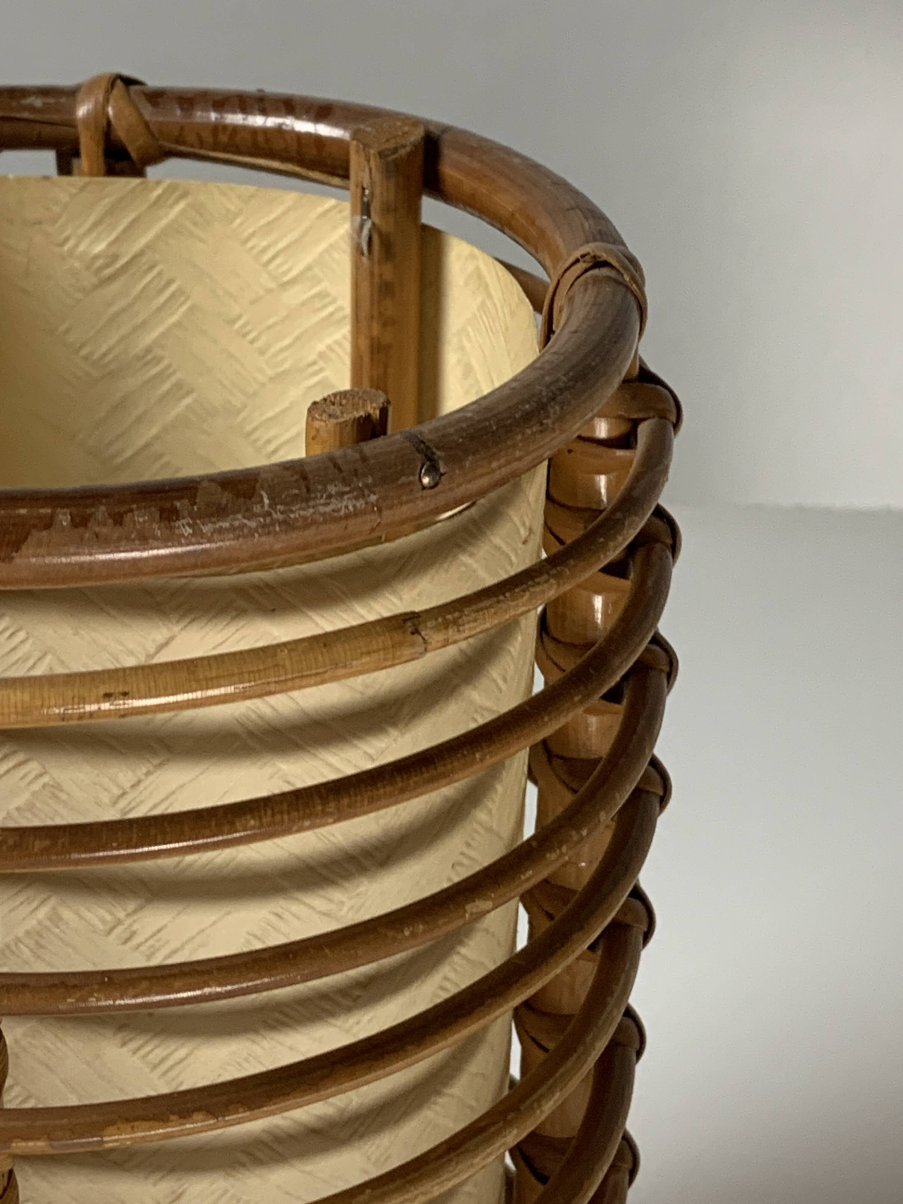 Bamboo cylindrical table lamp by Louis Sognot, France 1950s