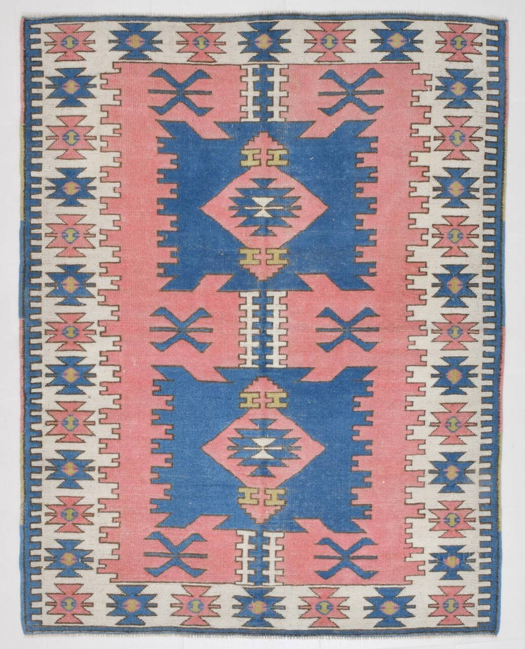 Dusty Pink & Blue Handmade Vintage Rug, 141x184 Cm